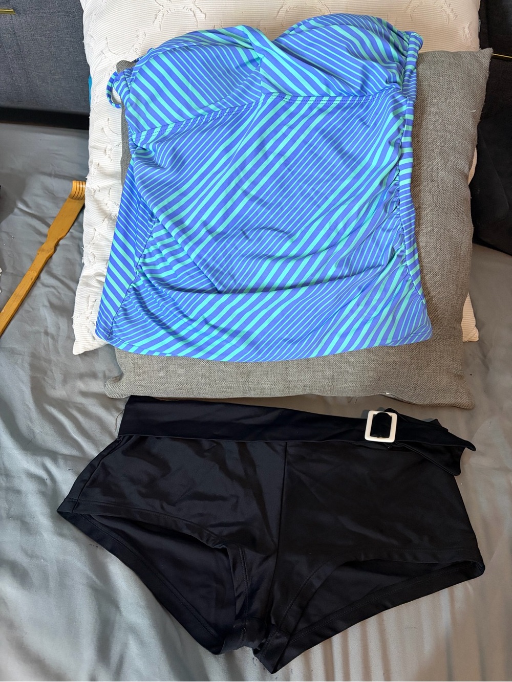2pc Women's Black Swim Shorts and Bikini Shirt